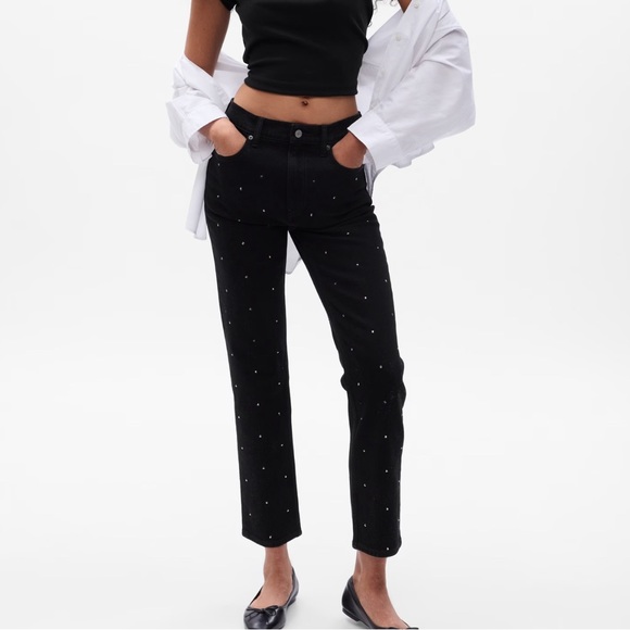 Gap High Rise Rhinestone Cheeky Straight Jeans - Picture 1 of 6